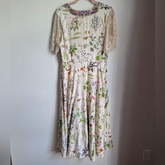 ANTHROPOLOGIE Cream Donna Indian Floral Leaves Bohemian Midi Dress Size Large - Picture 15 of 15